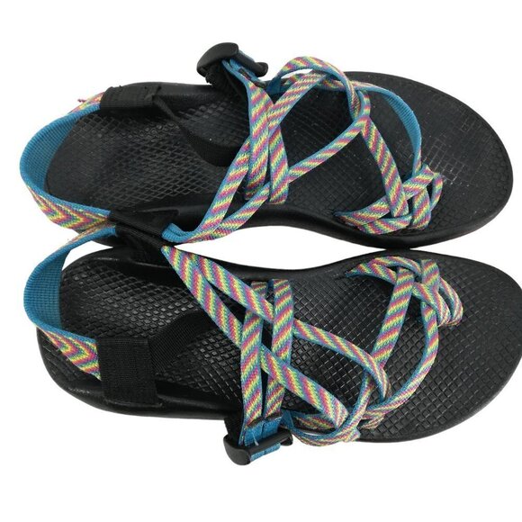 Chaco ZX/2 Rainbow Braided Sandals Size 8 Rainbow Vibram Fiesta Toe Loop Hiking - Picture 9 of 13